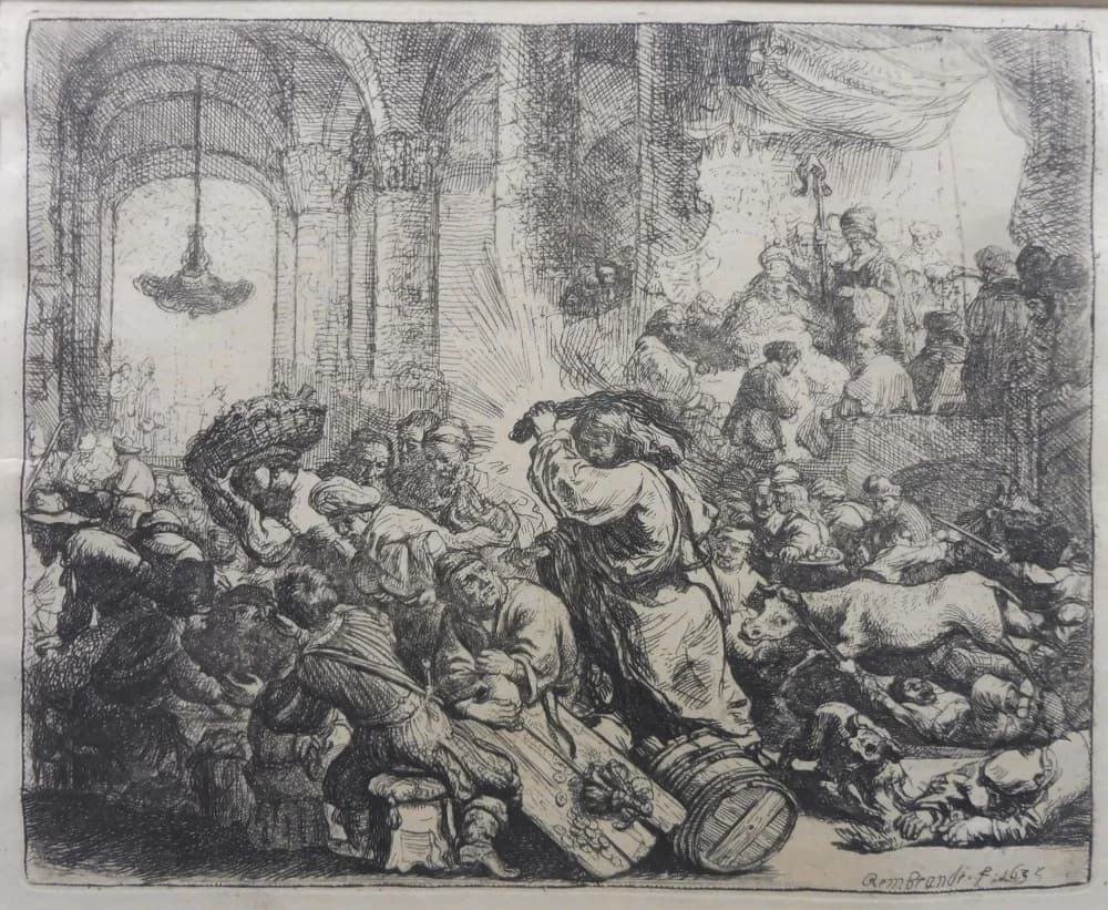 Rembrandt Harmenszoon van Rijn (1606 - 1669) / Vyháňanie zmenárnikov z chrámu thumbnail 2