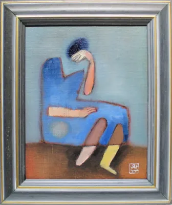 Mgr. Art Jana Viktorová (1978) / Sediaca v modrých šatách